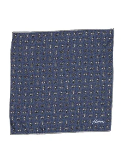 Pre-owned Brioni Silk Paisley Print Scarf In Blue