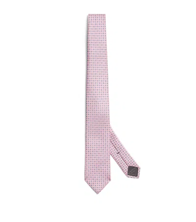 Brioni Silk Patterned Tie In Pink