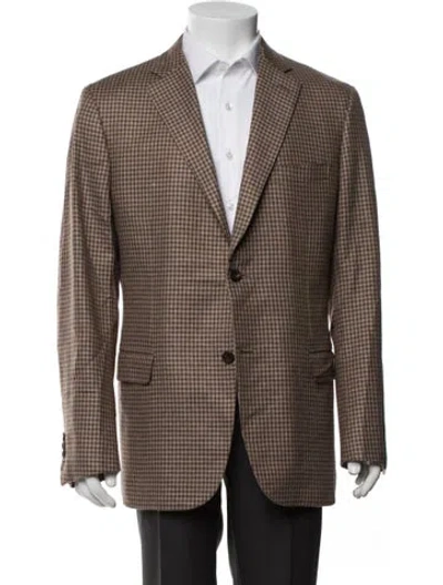 Pre-owned Brioni Silk Plaid Print Blazer In Brown