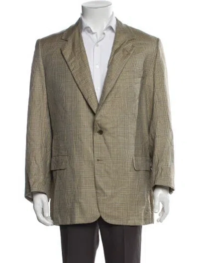 Pre-owned Brioni Silk Plaid Print Blazer In Green