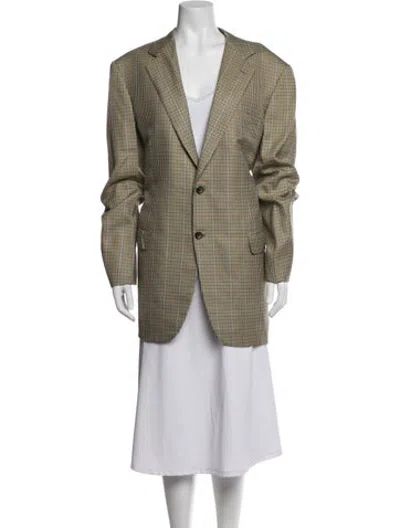 Pre-owned Brioni Silk Plaid Print Blazer In Green