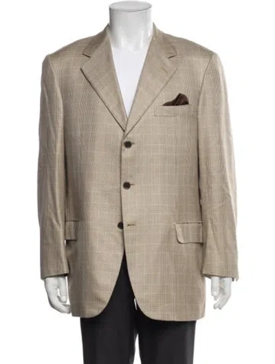Pre-owned Brioni Silk Plaid Print Blazer In Neutral