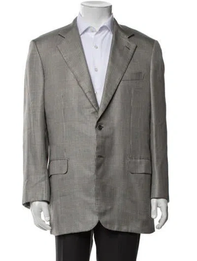 Pre-owned Brioni Silk Plaid Print Blazer In Neutrals