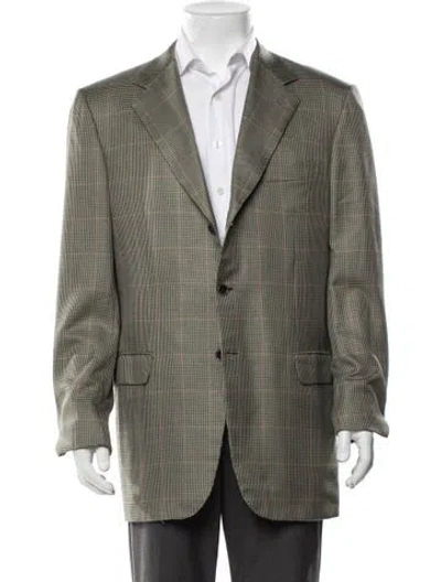 Pre-owned Brioni Silk Plaid Print Jacket In Green