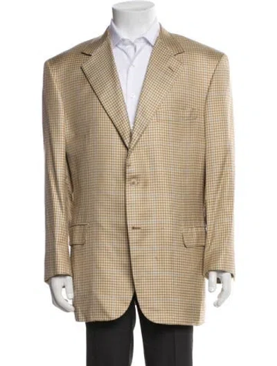 Pre-owned Brioni Silk Plaid Print Jacket In Neutral