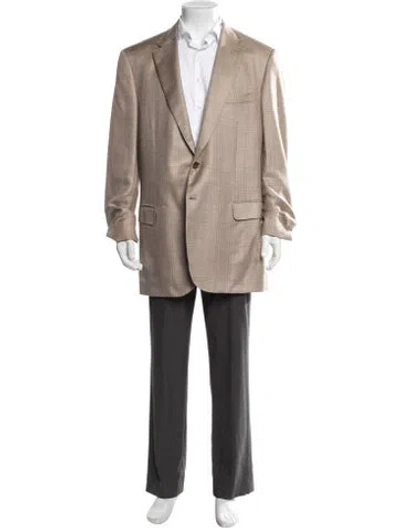 Pre-owned Brioni Silk Plaid Print Jacket In Neutrals
