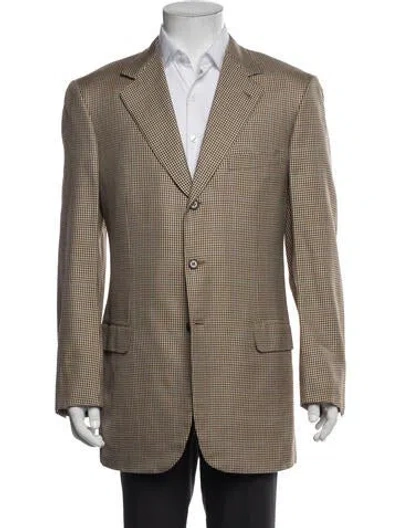 Pre-owned Brioni Silk Plaid Print Overcoat In Neutral