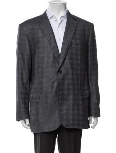 Pre-owned Brioni Silk Plaid Print Suit In Blue