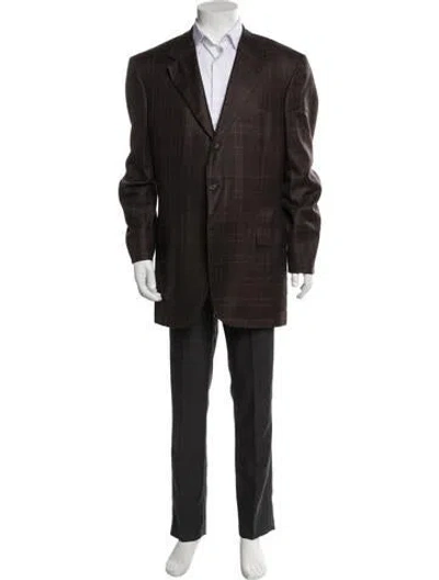 Pre-owned Brioni Silk Plaid Print Two-piece Blazer In Brown