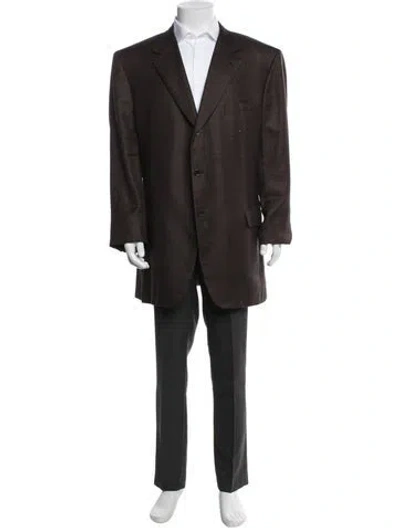Pre-owned Brioni Silk Plaid Print Two-piece Blazer In Brown