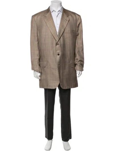 Pre-owned Brioni Silk Plaid Print Two-piece Blazer In Brown