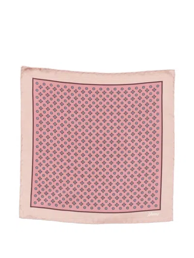 Brioni Printed Pocket Square In Pink