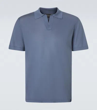 Brioni Silk Polo Shirt In Blue
