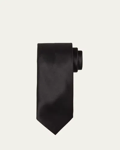 Brioni Silk Satin Tie In Black