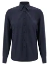 Brioni Long-sleeved Curved Hem Shirt In Blue