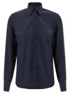 Brioni Long-sleeved Curved Hem Shirt In Blue