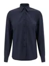 Brioni Long-sleeved Curved Hem Shirt In Blue