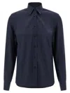 Brioni Long-sleeved Curved Hem Shirt In Blue