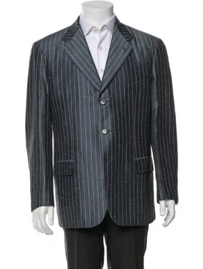 Pre-owned Brioni Silk Striped Blazer In Blue