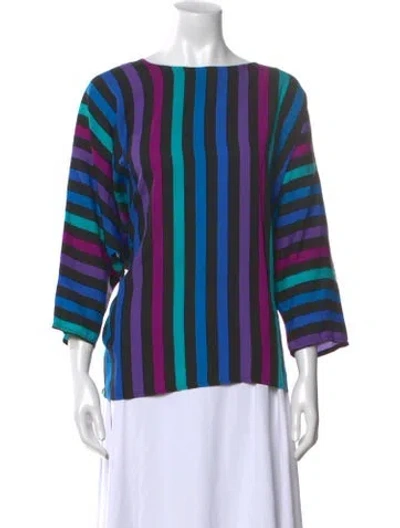 Pre-owned Brioni Silk Striped Blouse In Blue