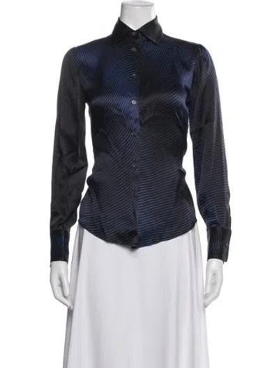 Pre-owned Brioni Silk Striped Button-up Top In Blue