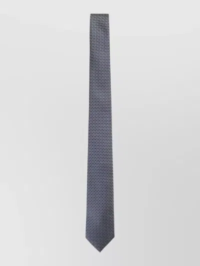 Brioni Silk Tie Blade Silhouette Geometric Micro Pattern In Blue