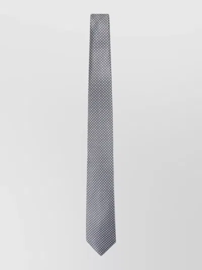 Brioni Silk Tie Blade Silhouette Geometric Micro Pattern In Gray