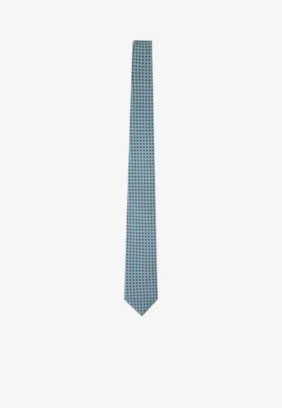 Brioni Silk Tie With Geometric-pattern In Blue