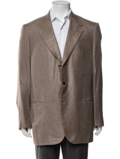 Pre-owned Brioni Silk Tweed Pattern Blazer In Brown