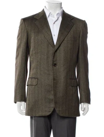 Pre-owned Brioni Silk Tweed Pattern Peacoat In Green