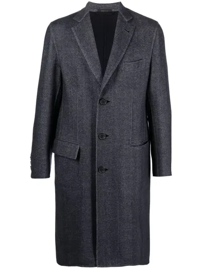 Brioni Single-breasted Wool Coat In Blau