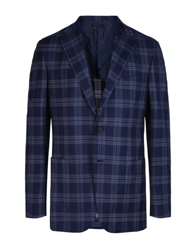 Brioni Single-breasted Wool & Silk Plaid Blazer In Blue