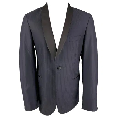 Pre-owned Brioni Size 40 Navy Stripe Wool Tuxedo Sport Coat In Blue