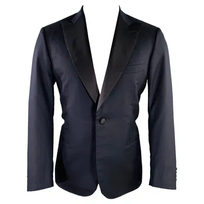 Pre-owned Brioni Size 40 Regular Navy Black Two Toned Wool Peak Lapel Sport Coat In Blue