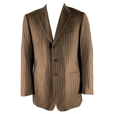 Pre-owned Brioni Size 42 Brown Camel Pinstripe Wool Blend Notch Lapel Sport Coat