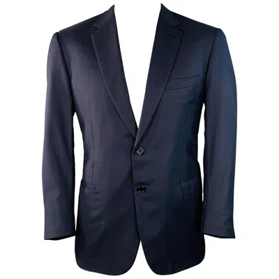 Pre-owned Brioni Size 44 Regular Navy Wool Twill Notch Lapel Sport Coat In Blue