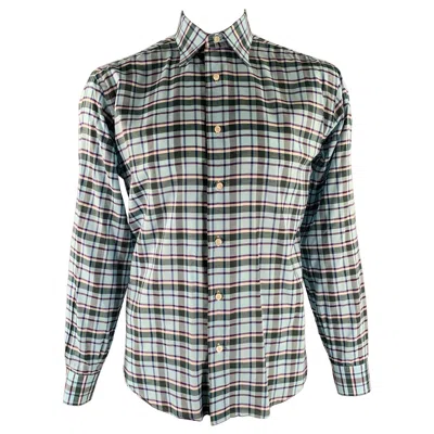Pre-owned Brioni Size L Blue Purple Green Plaid Cotton Pointed Collar Long Sleeve Shirt