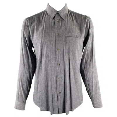 Pre-owned Brioni Size L Navy Grey Stripe Linen Blend Pointed Collar Long Sleeve Shirt In Gray