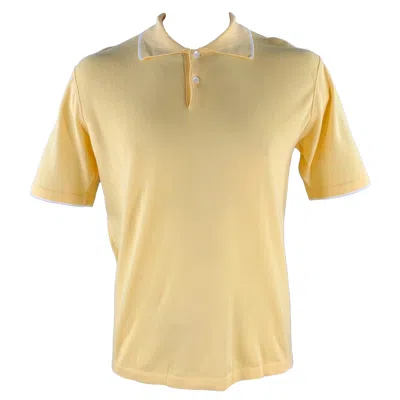 Pre-owned Brioni Size L Yellow White Tipped Knit Cotton Polo