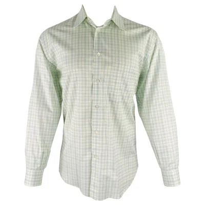 Pre-owned Brioni Size M White Green Plaid Cotton Button Up Long Sleeve Shirt