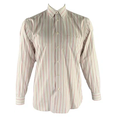 Pre-owned Brioni Size M White Multi-color Stripe Cotton Pointed Collar Long Sleeve Shirt