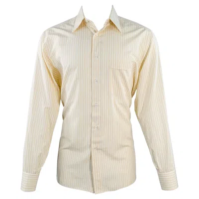 Pre-owned Brioni Size M Yellow Blue White Stripe Cotton One Pocket Long Sleeve Shirt