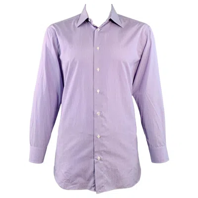 Pre-owned Brioni Size Xl Purple White Stripe Cotton Curved Cutaway Long Sleeve Shirt