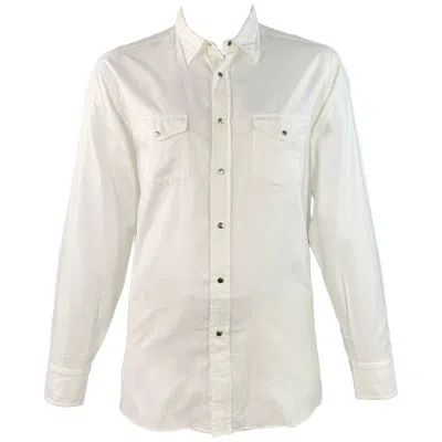 Pre-owned Brioni Size Xl White Cotton Two Pockets Snaps Long Sleeve Shirt