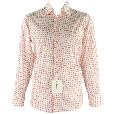 Pre-owned Brioni Size Xl White Red Vhs Tape Cotton Long Sleeve Shirt