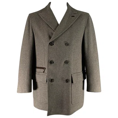 Pre-owned Brioni Size Xxl Grey Solid Wool Double Breasted Coat In Gray