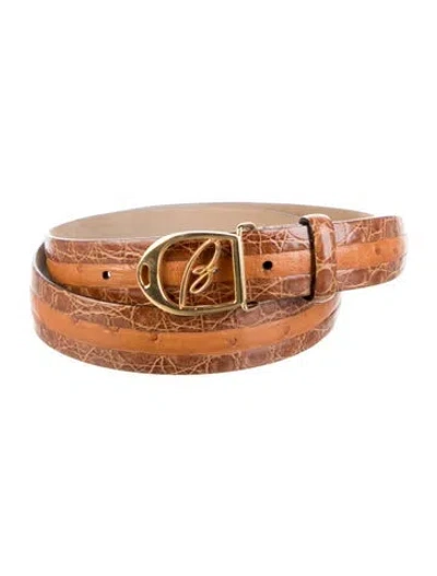 Pre-owned Brioni Skinny Crocodile Belt In Brown