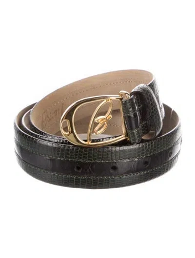Pre-owned Brioni Skinny Crocodile Belt In Green
