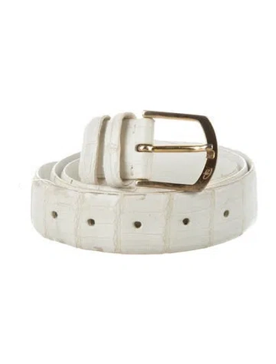 Pre-owned Brioni Skinny Crocodile Belt In White
