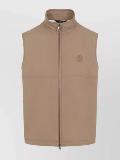 Brioni Sleeveless Stand-up Collar Straight Hem Jacket In Brown